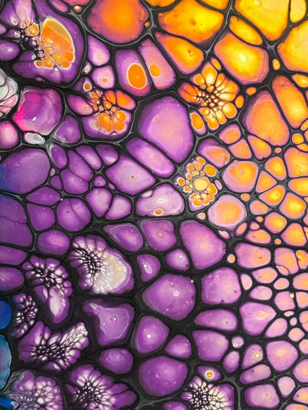 Vibrant Harmony: A Dance of Purple and Orange in Abstract Fluid Art