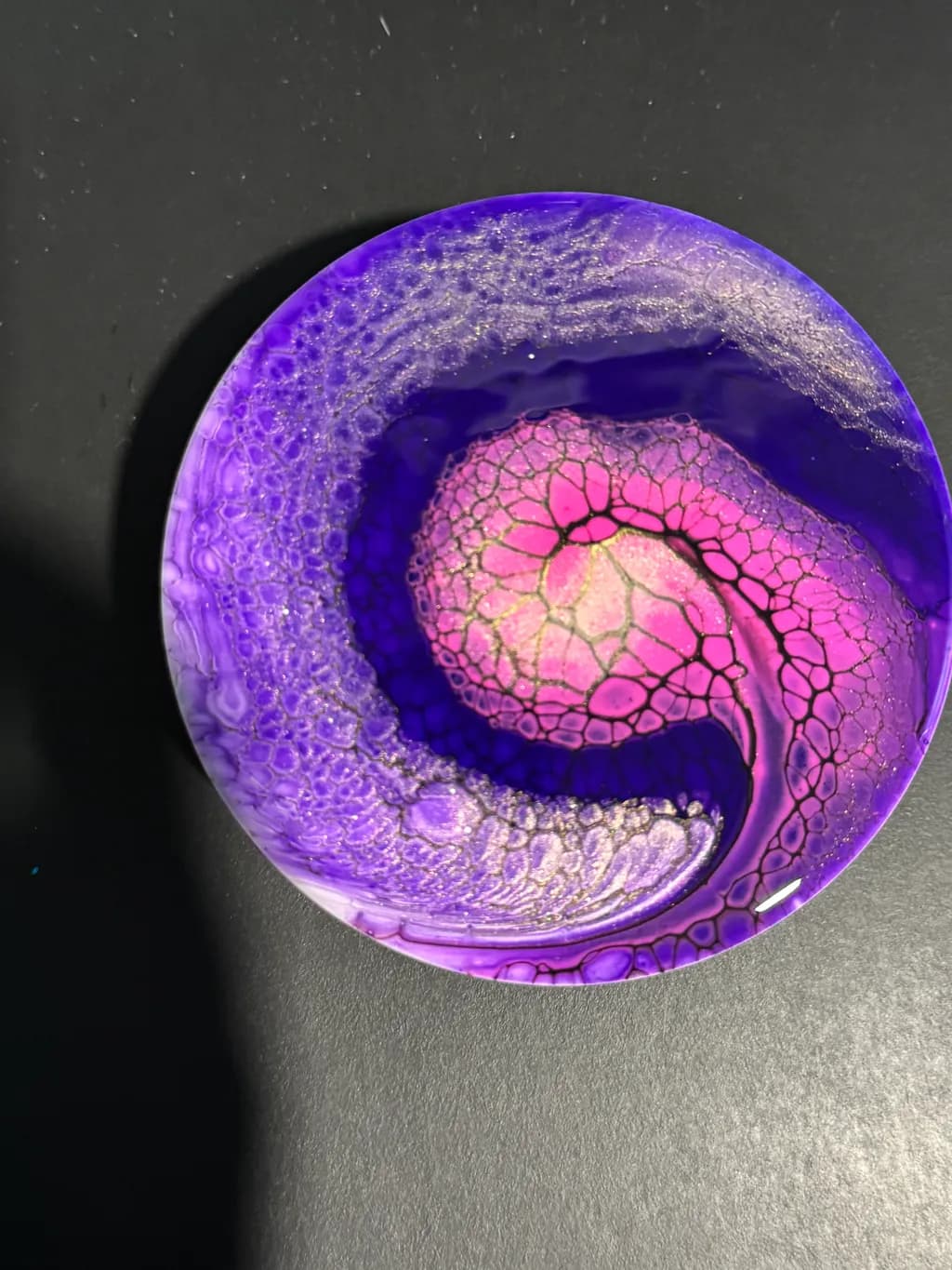 Celestial Swirl: A Dance of Purple and Pink in Resin Art