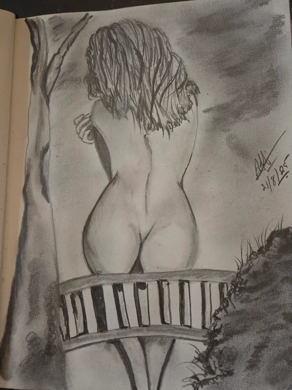 Whispers of Nature: A Serene Embrace in Charcoal and Light