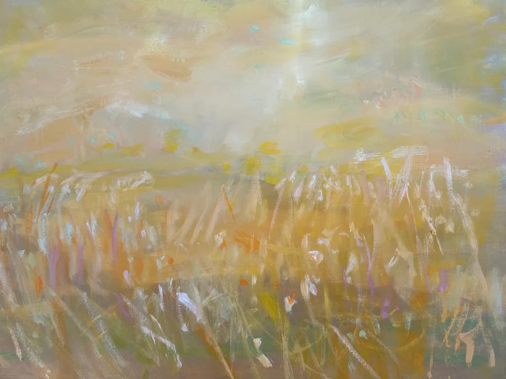 Whispers of Golden Fields: A Serene Abstract Landscape in Soft Hues