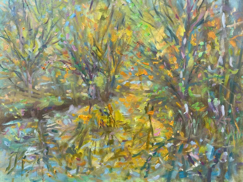 Whispers of Nature: A Vibrant Reflection of Trees and Colors in Abstract Harmony