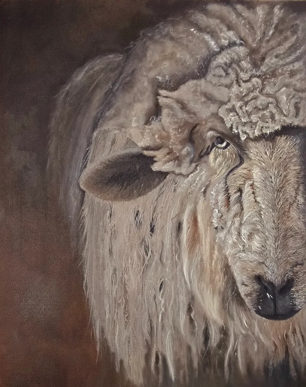Whispers of the Past: A Majestic Sheep Portrait in Soft Hues
