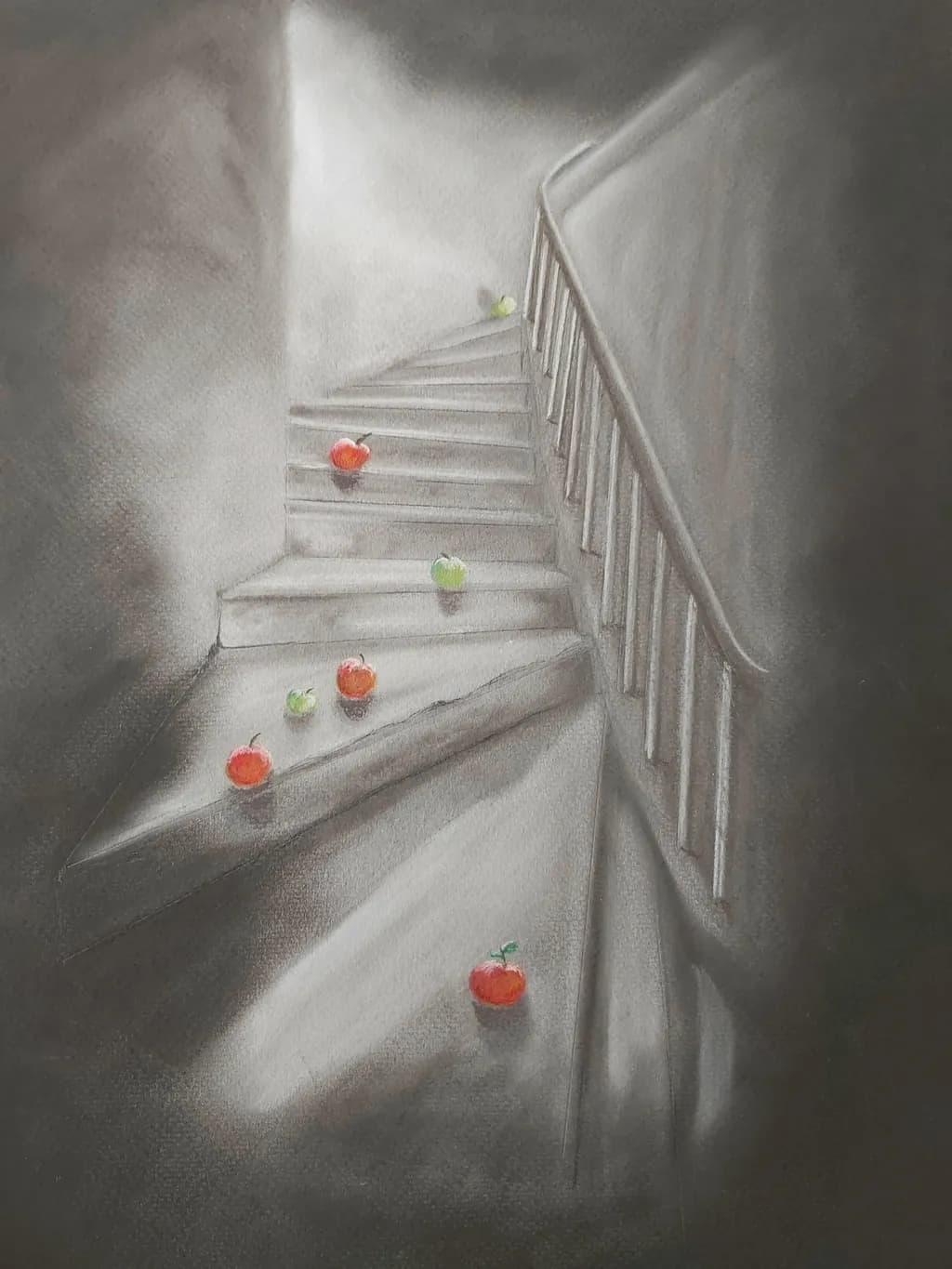 Whispers of Color: Apples on the Stairs
