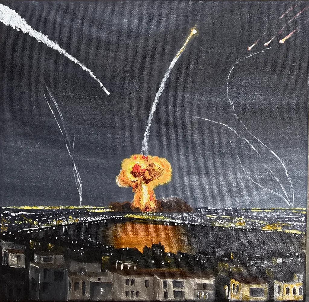 Eruption of Chaos: A Nighttime Cityscape in Flames