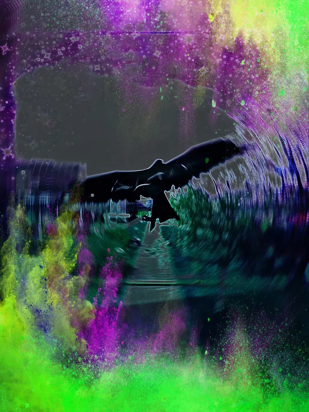 Ethereal Flight: A Whirl of Color and Energy in Abstract Form
