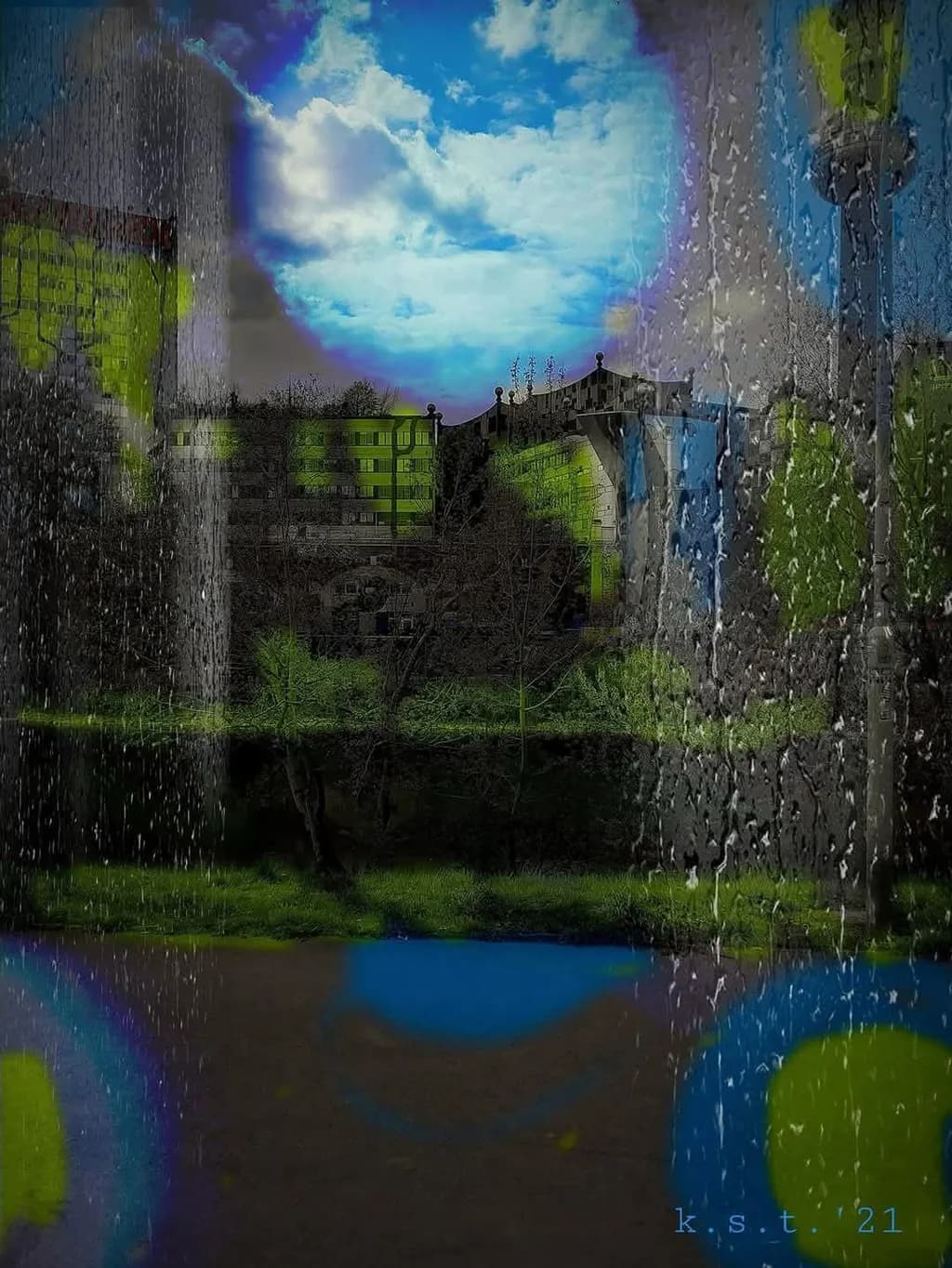 Urban Reflections: A Moody Dance of Abstract Clouds and Colors