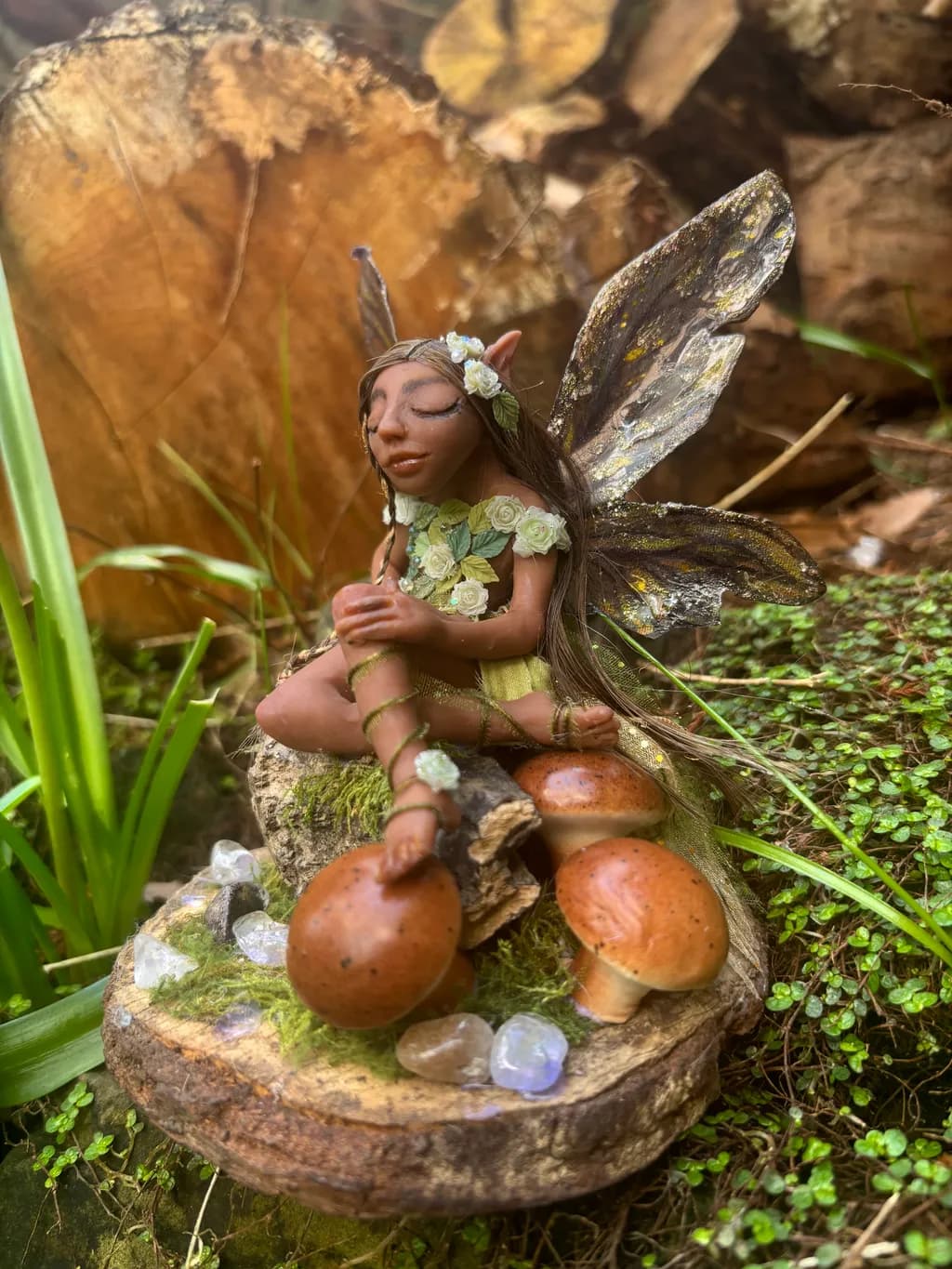 Whimsical Forest Fairy: Enchanted Serenity Among Mushrooms and Crystals