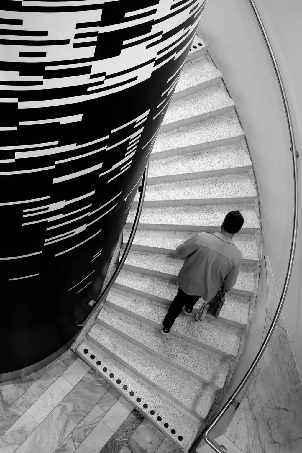 Stairway to Curiosity: A Journey Through Monochrome Patterns