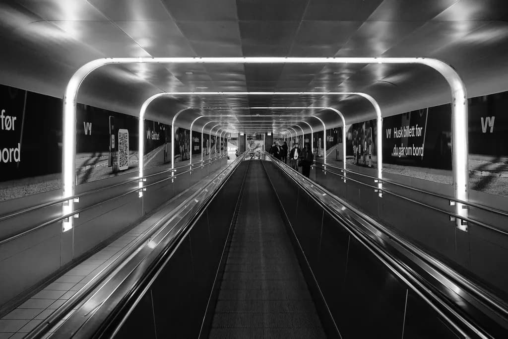 Urban Passage: A Monochrome Journey Through Modern Corridors