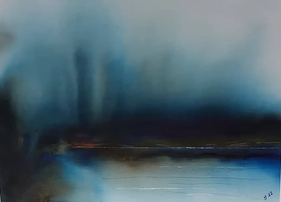 Whispers of the Horizon: A Serene Abstract Landscape in Blues and Grays
