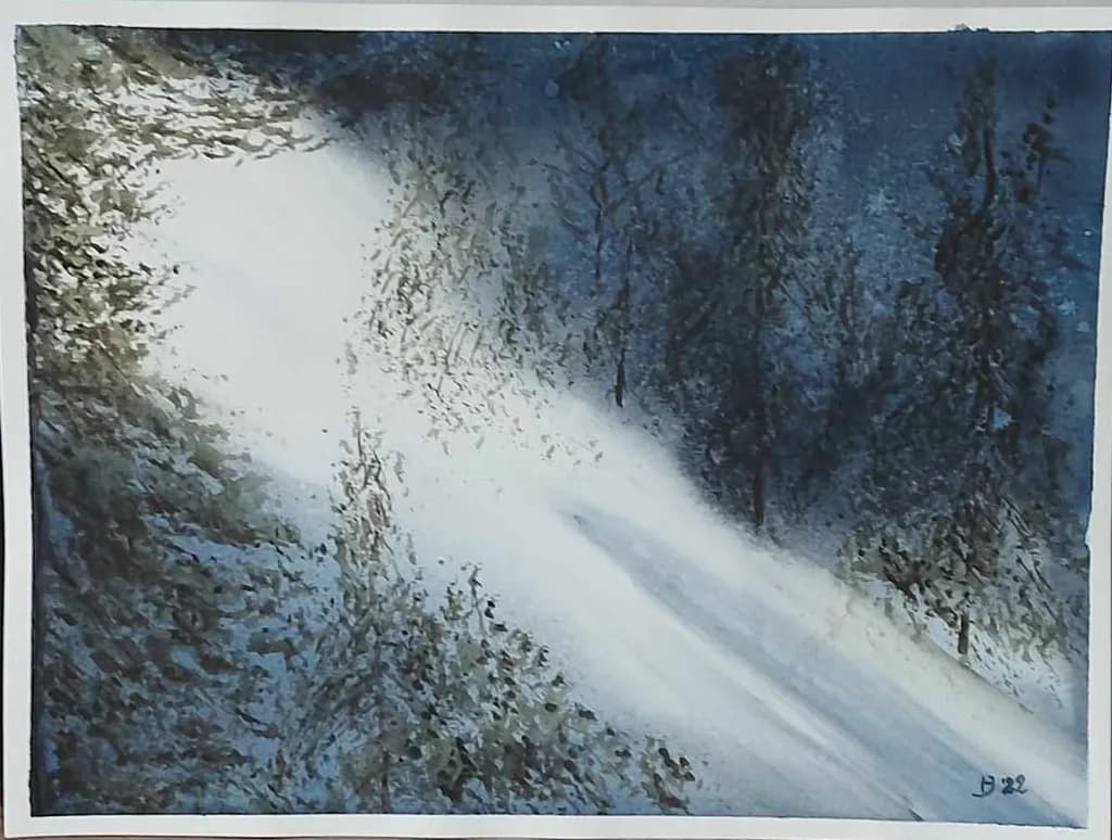 Whispers of Winter: A Serene Forest Landscape Bathed in Snowlight