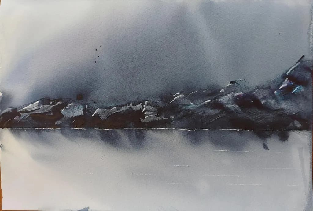 Whispers of the Misty Mountains: A Serene Watercolor Landscape