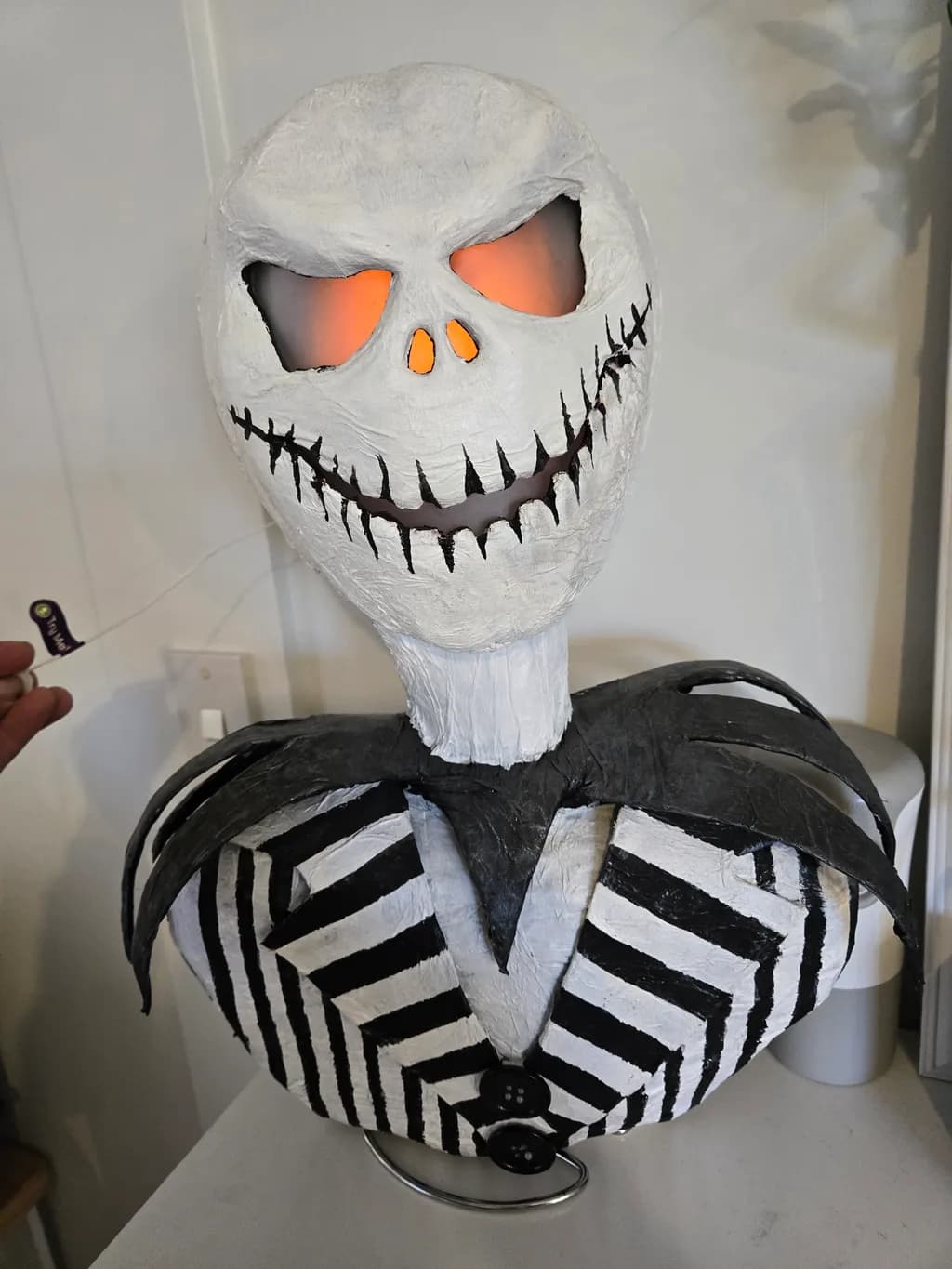 Eerie Elegance: Handcrafted Jack Skellington Bust with Illuminated Features
