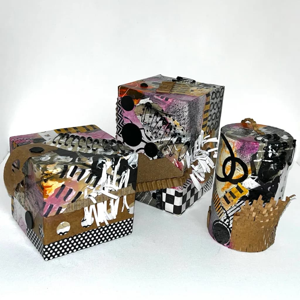 Vibrant Whimsy: A Playful Exploration of Color and Form in Mixed Media Boxes