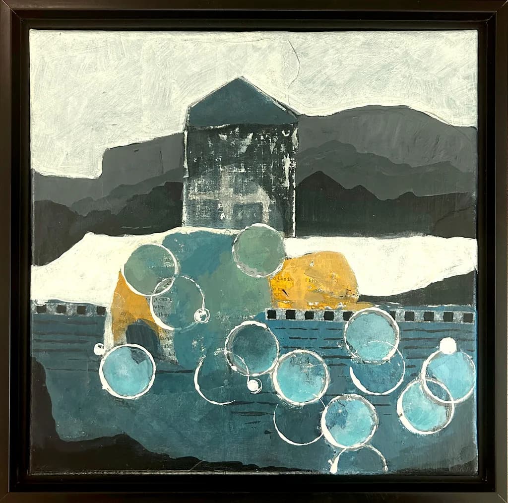 Whispers of Color: A Serene Landscape with Bubbles and Shadows