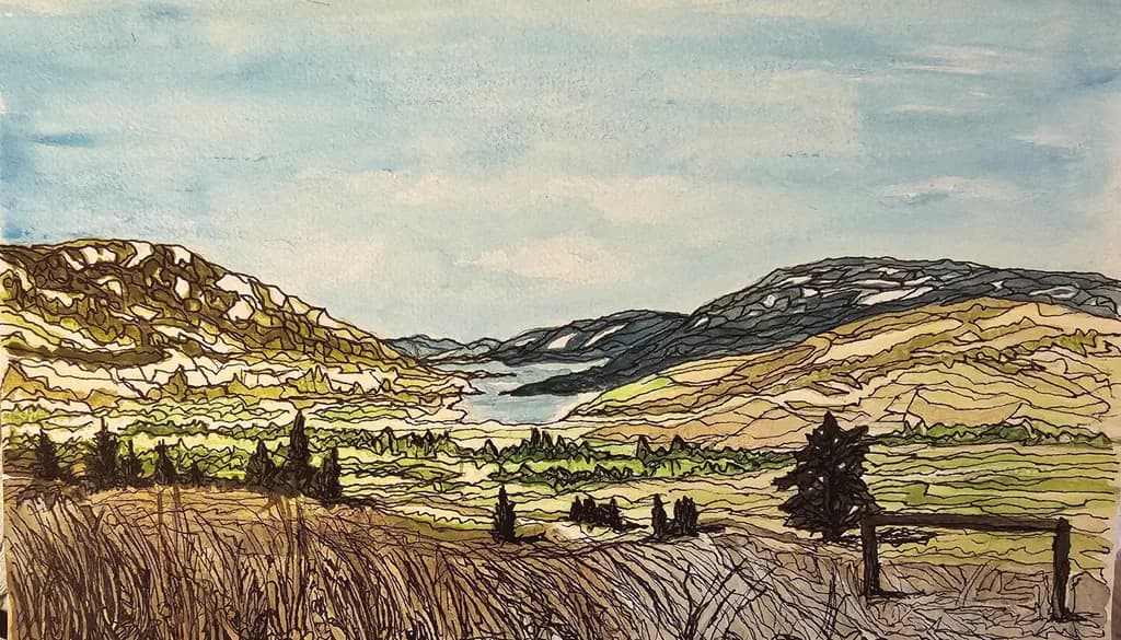 Whispers of the Valley: A Serene Landscape in Watercolor and Ink