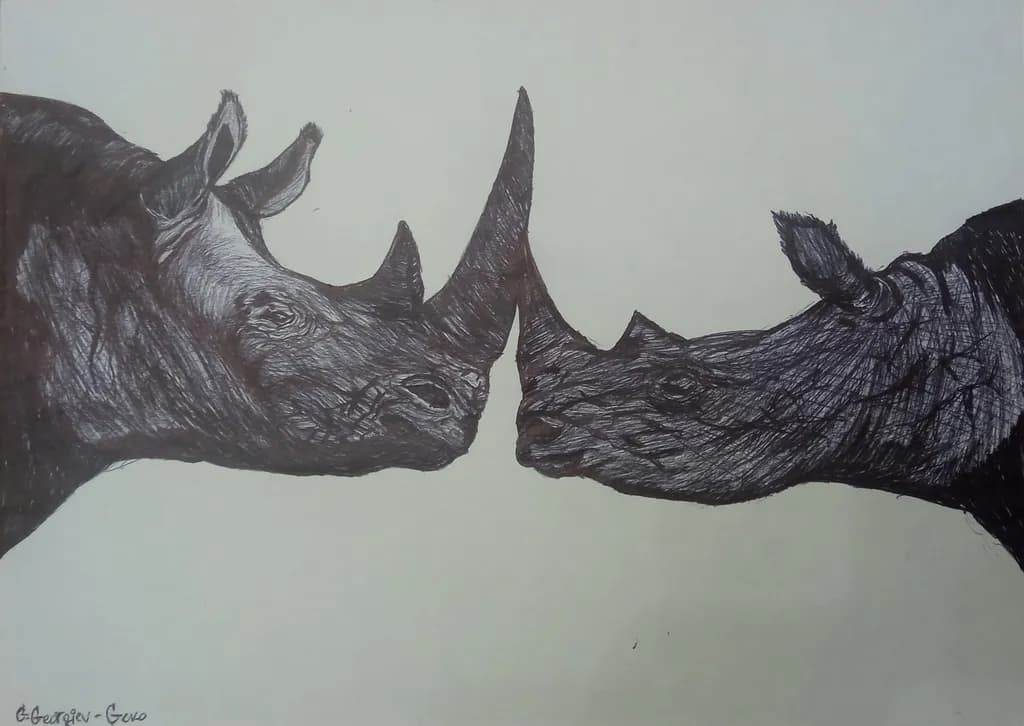 Rhino Reverie: A Captivating Encounter of Strength and Grace in Ink