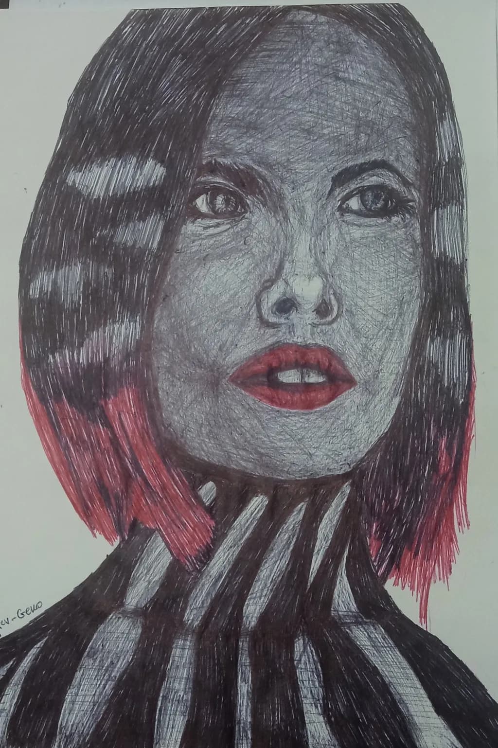Striking Elegance: A Portrait of Bold Beauty in Monochrome and Red Hues