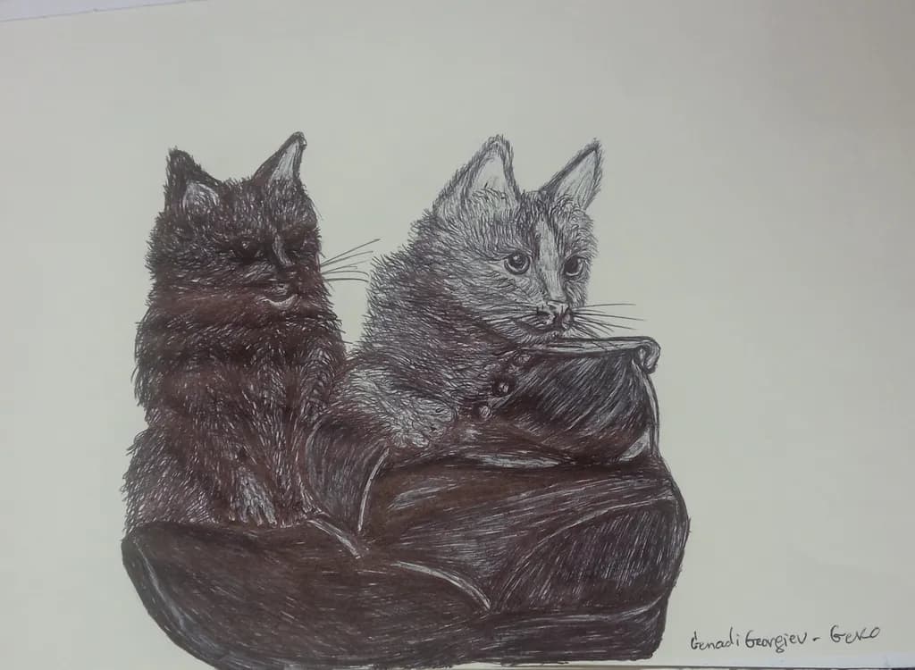 Whiskered Companions: A Serene Moment in Ink and Imagination