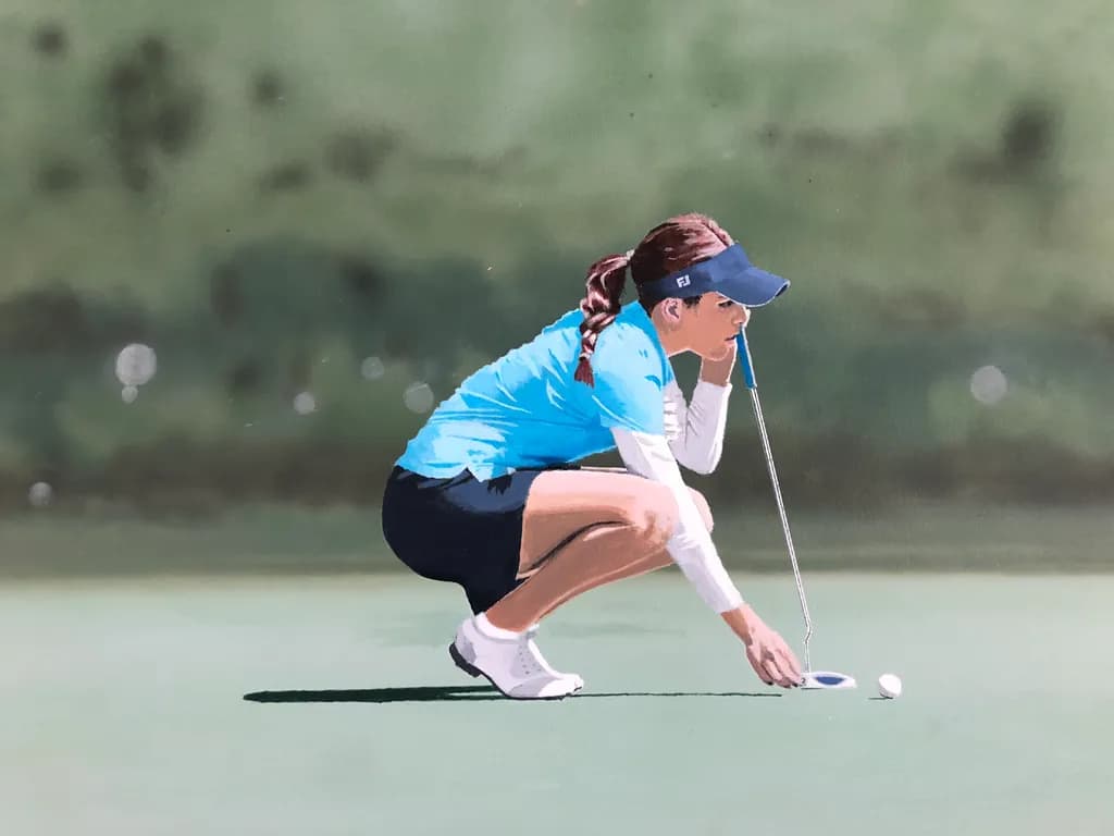 Focused Precision: A Golfer's Moment of Contemplation on the Green