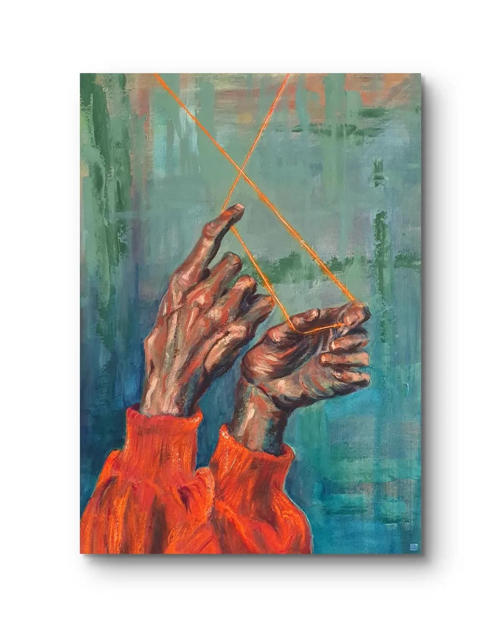Interwoven Expressions: The Dance of Hands in Orange and Texture