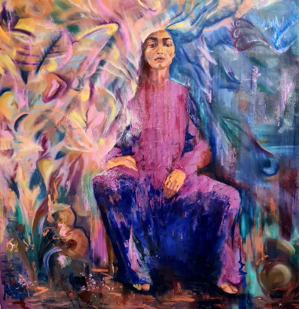 Whispers of Color: A Serene Portrait Amidst Floral Dreams