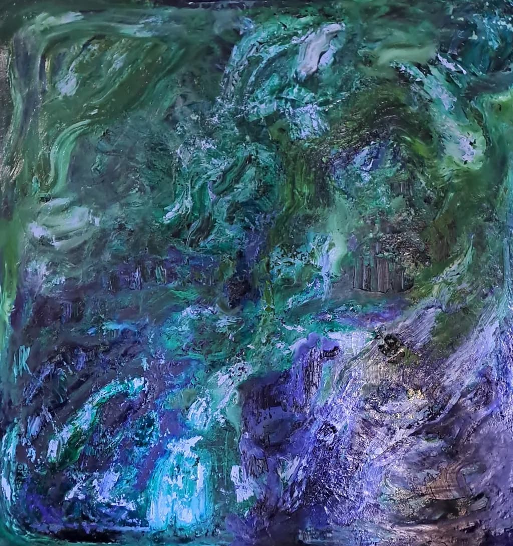 Whispers of the Emerald Abyss: An Abstract Journey Through Fluid Textures and Swirling Colors