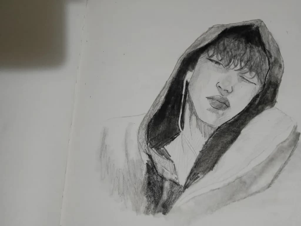 Whispers of Youth: A Charcoal Portrait of Serenity and Style