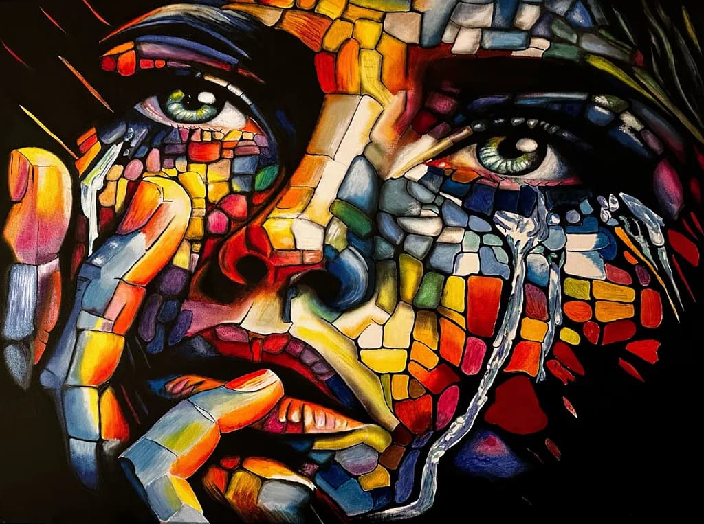 Vibrant Mosaic of Emotion: An Abstract Portrait of Expression and Depth
