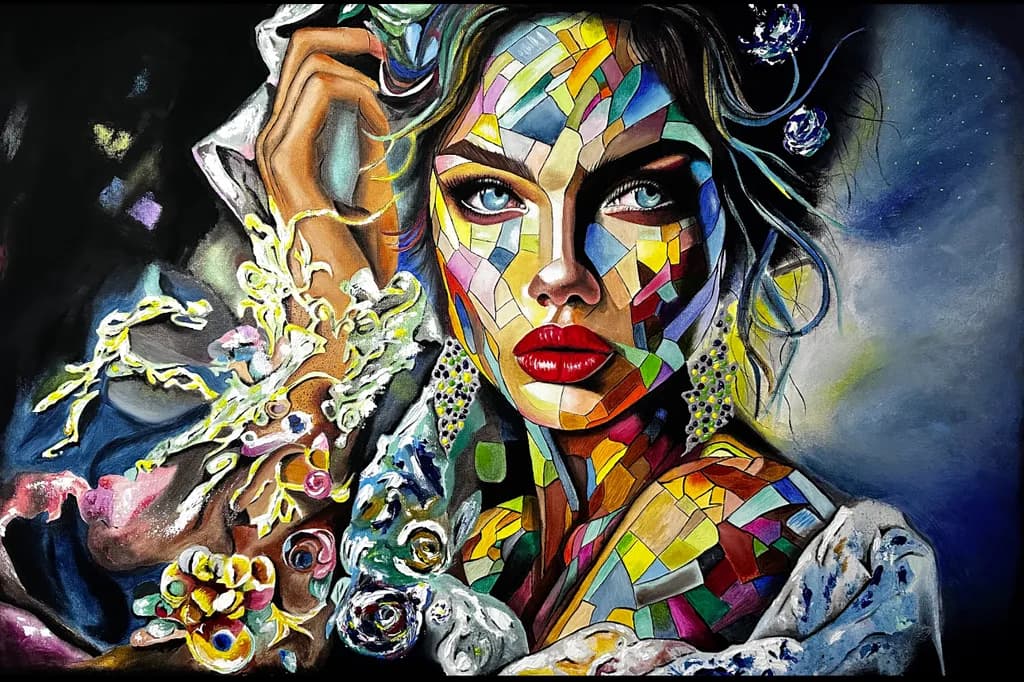 Vibrant Mosaic Portrait: A Colorful Expression of Abstract Beauty