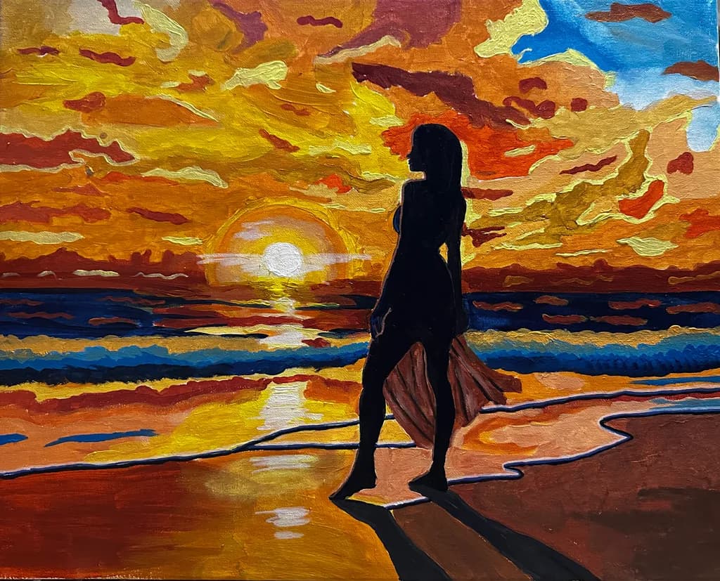 Ethereal Sunset: A Silhouette's Embrace by the Ocean's Edge