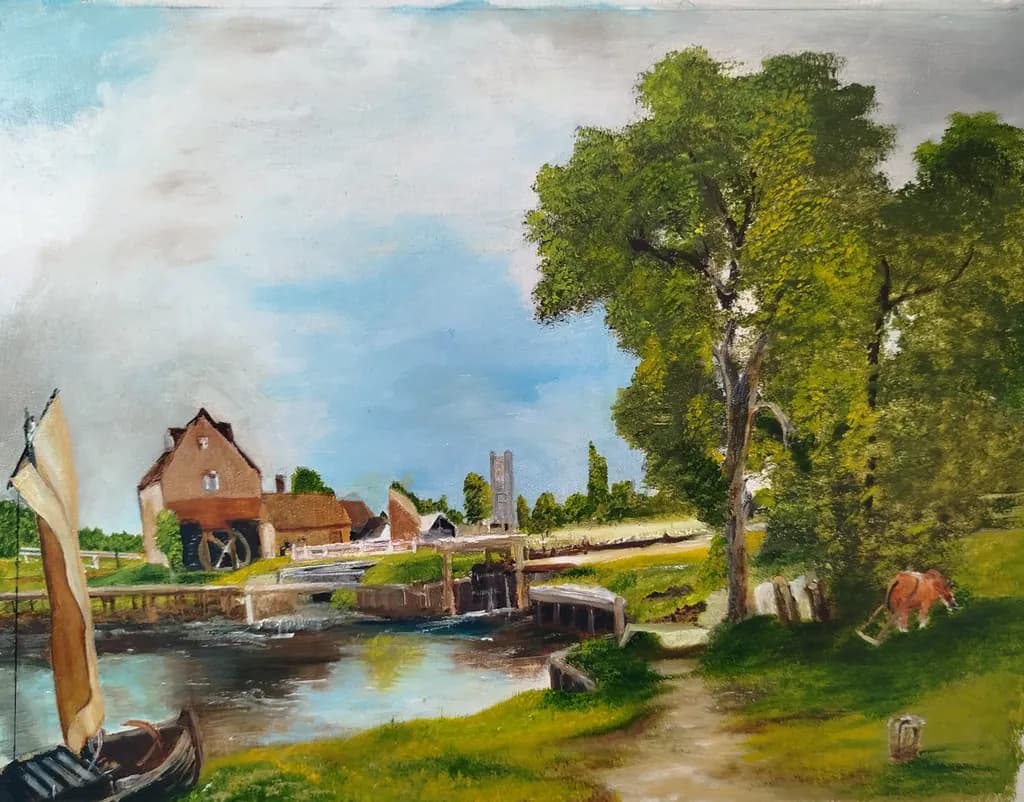 Serenity by the Water: A Tranquil Landscape of Mill and Meadow