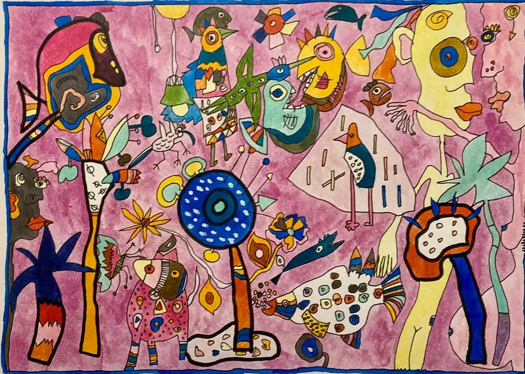 Whimsical Harmony: A Colorful Dance of Nature and Imagination