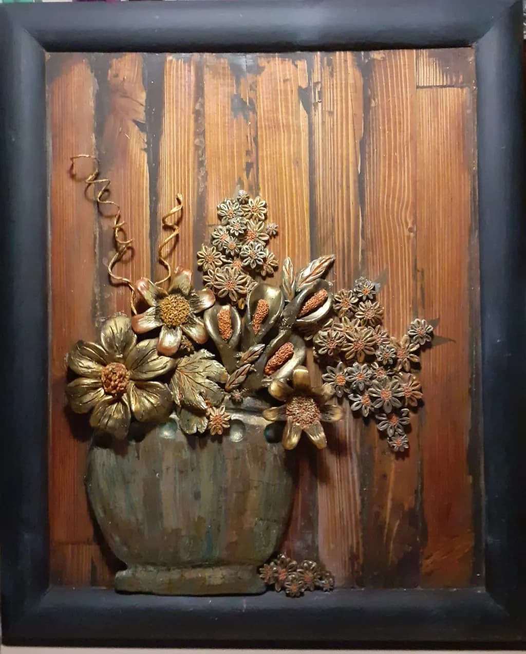 Golden Blooms: A Textured Floral Tribute in Rustic Elegance