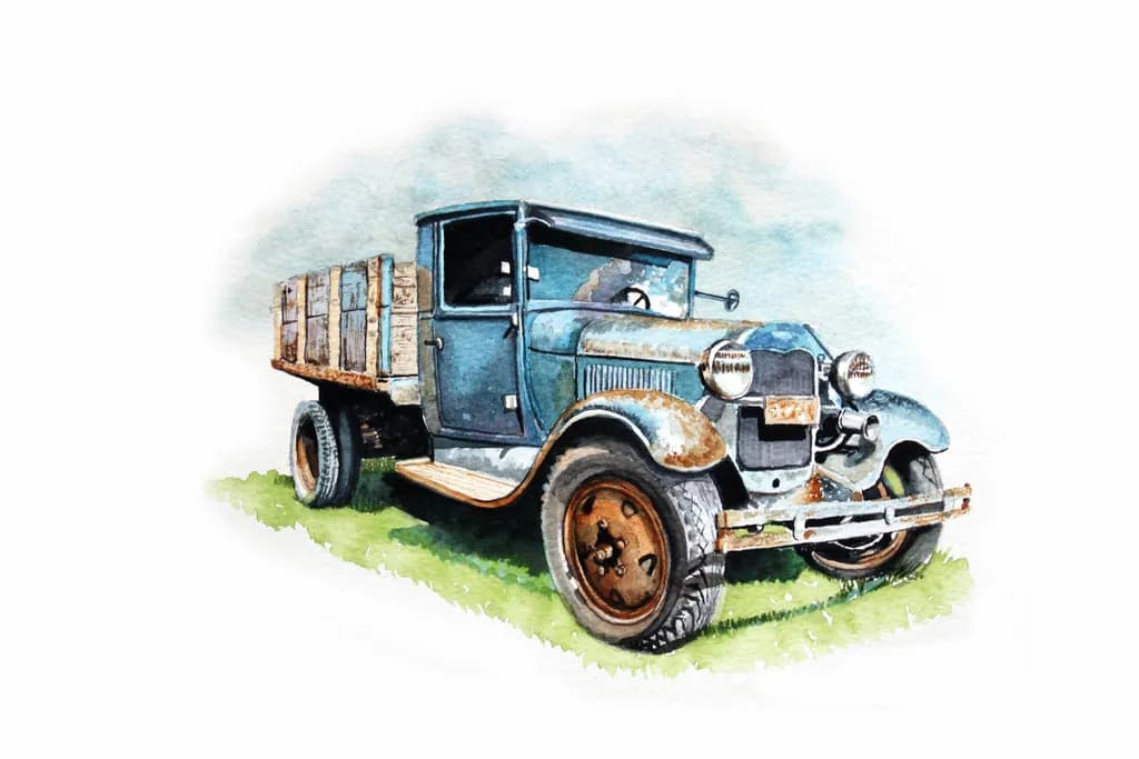 Vintage Watercolor Truck: A Classic Transportation Masterpiece in Timeless Blue