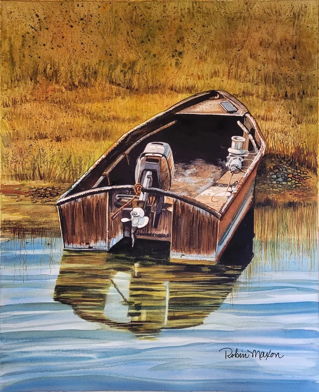 Tranquil Reflections: A Serene Boat on Still Waters