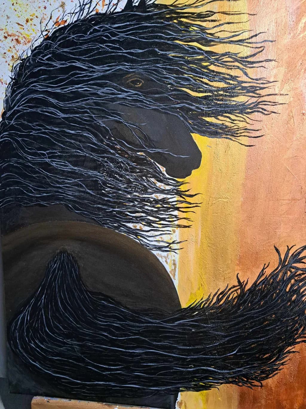 Whispers of the Wind: An Abstract Journey with a Black Horse