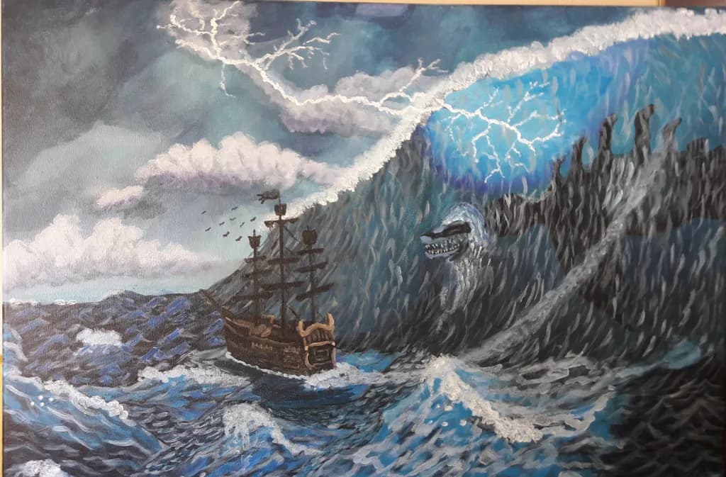 Tempest's Fury: A Ship's Battle Against the Wrath of the Sea Monster
