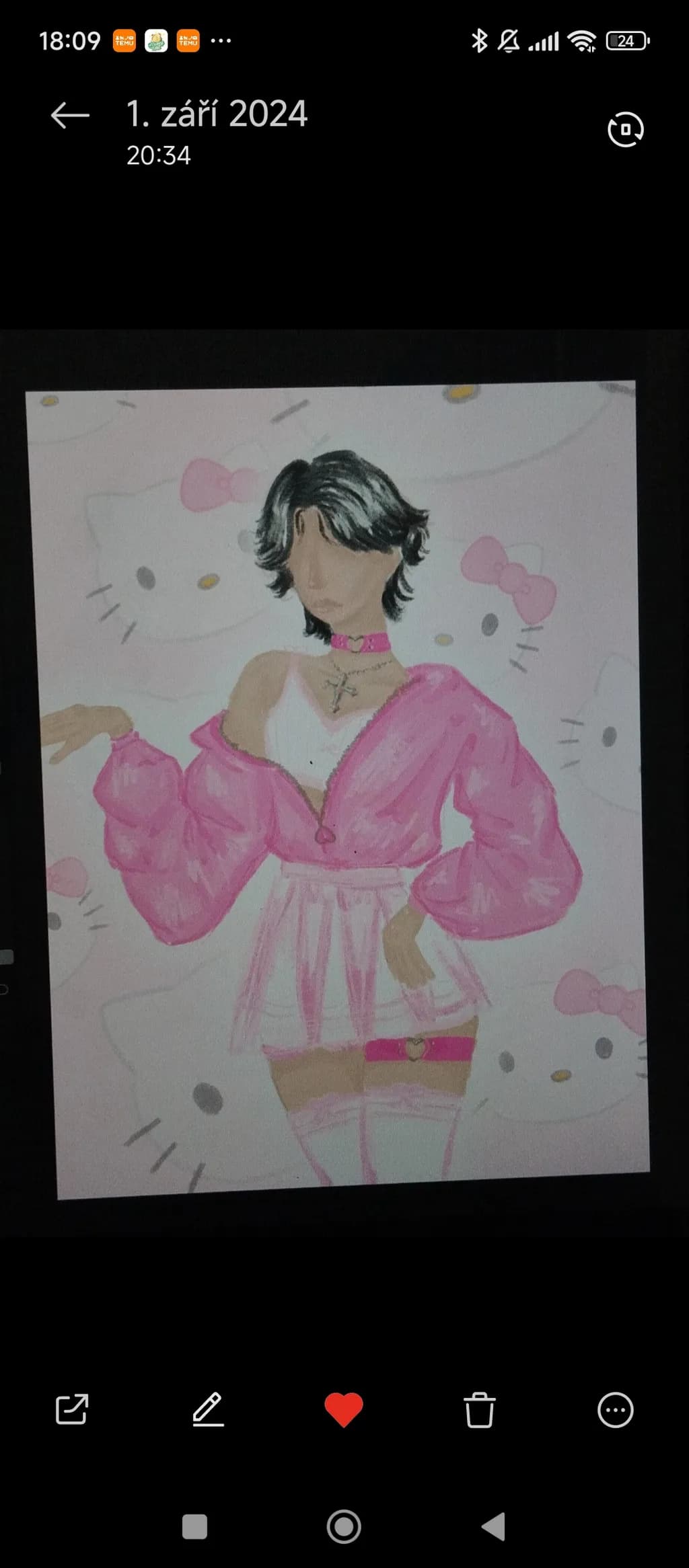 Whimsical Elegance: A Playful Portrait in Pink with Hello Kitty Charm