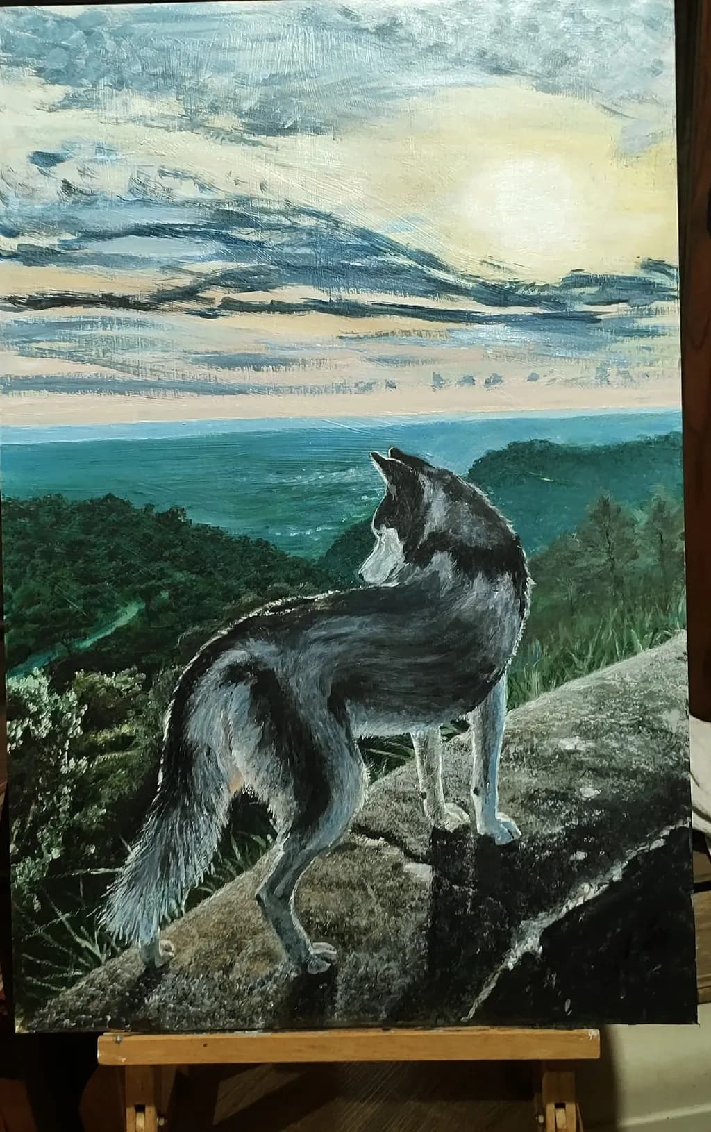 Whispers of the Wild: A Serene Wolf at Dusk Overlooking the Valley