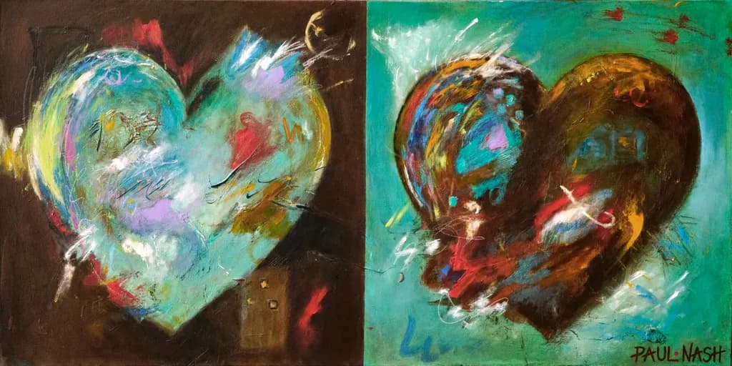 Colorful Duality: An Abstract Exploration of Heart and Emotion