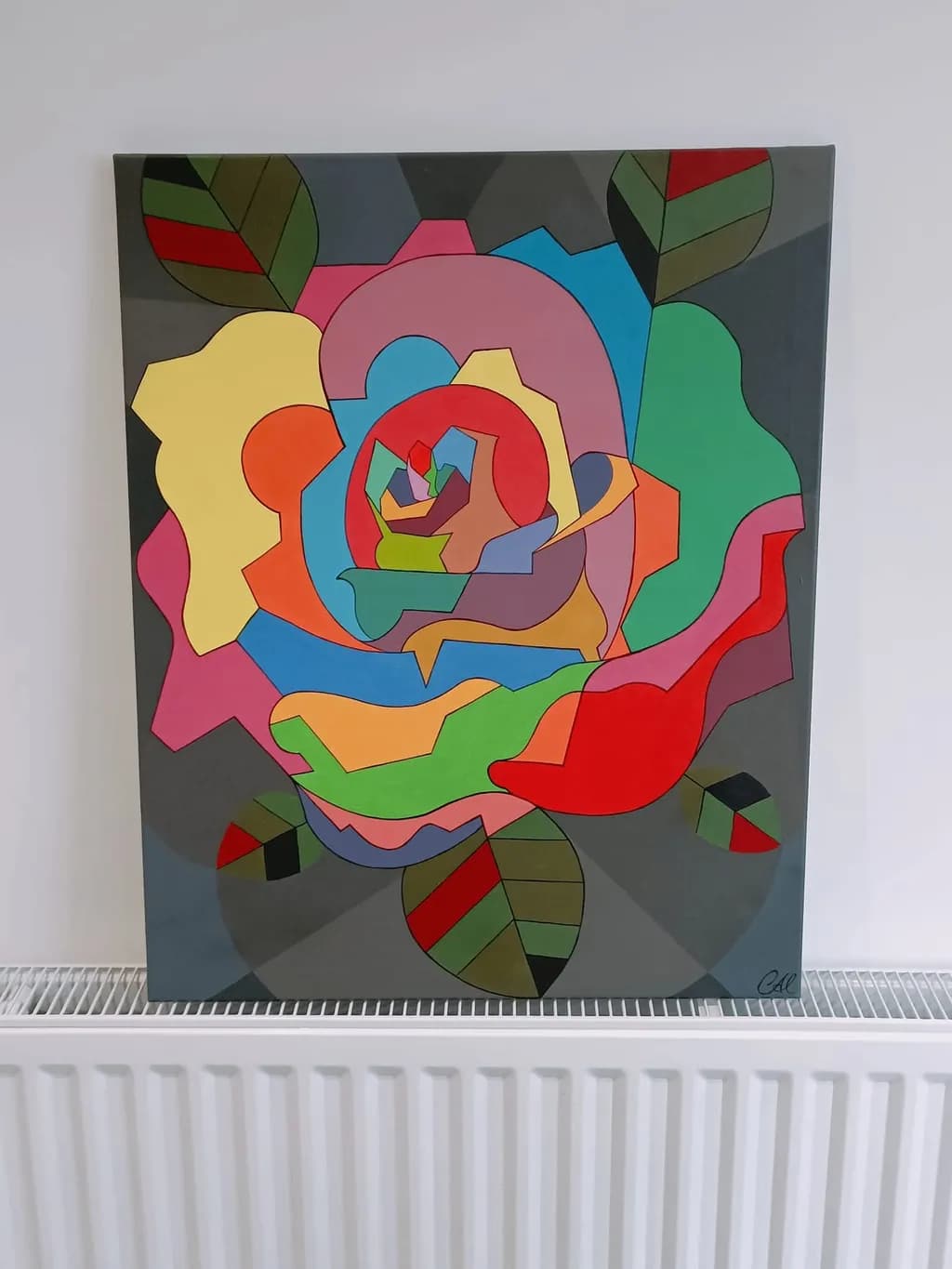 Vibrant Blossom: A Colorful Abstract Rose in Geometric Harmony