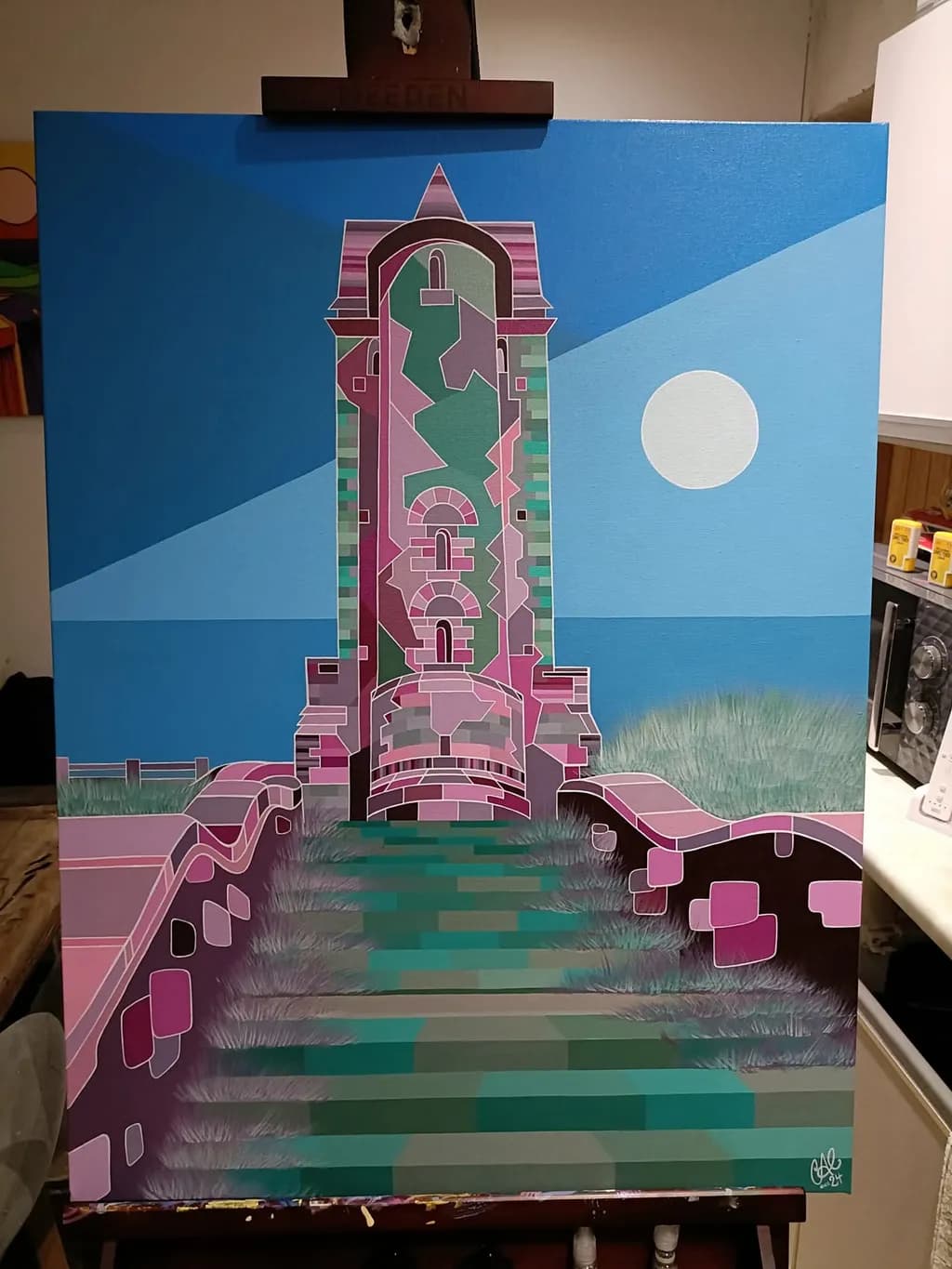 Vibrant Geometric Pathway: An Abstract Journey Through Colorful Architecture and Landscape
