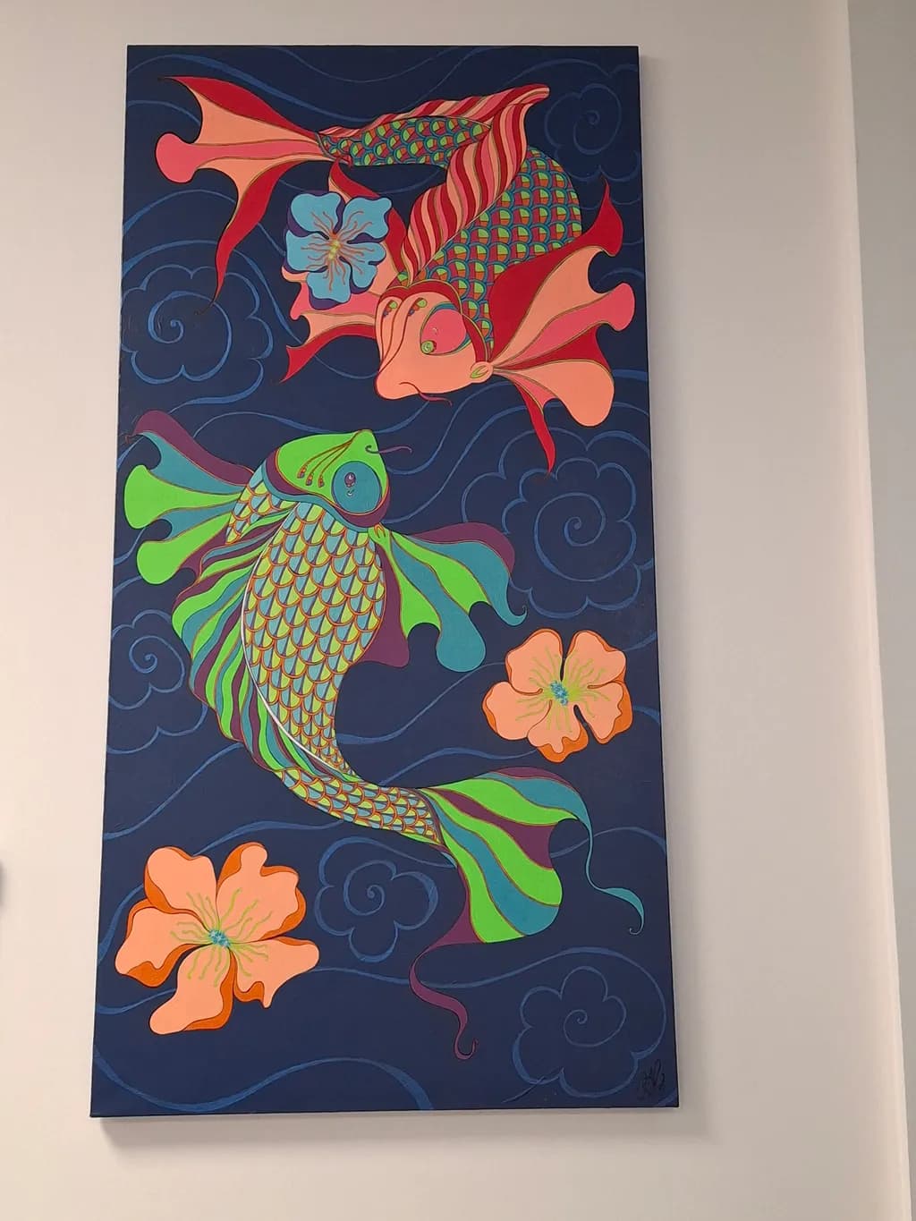 Vibrant Harmony: Koi Fish Dance Among Blossoms in a Colorful Ocean Dreamscape