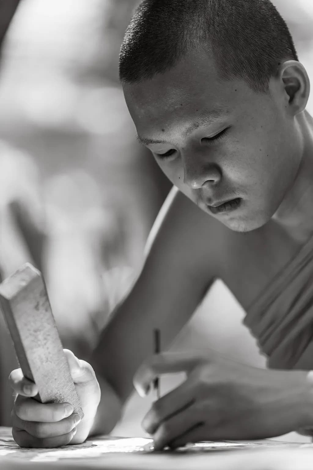 Focused Craftsmanship: A Monk's Journey in Black and White