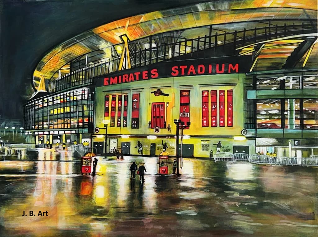 Evening Glow at Emirates Stadium: A Captivating Urban Landscape in Oil