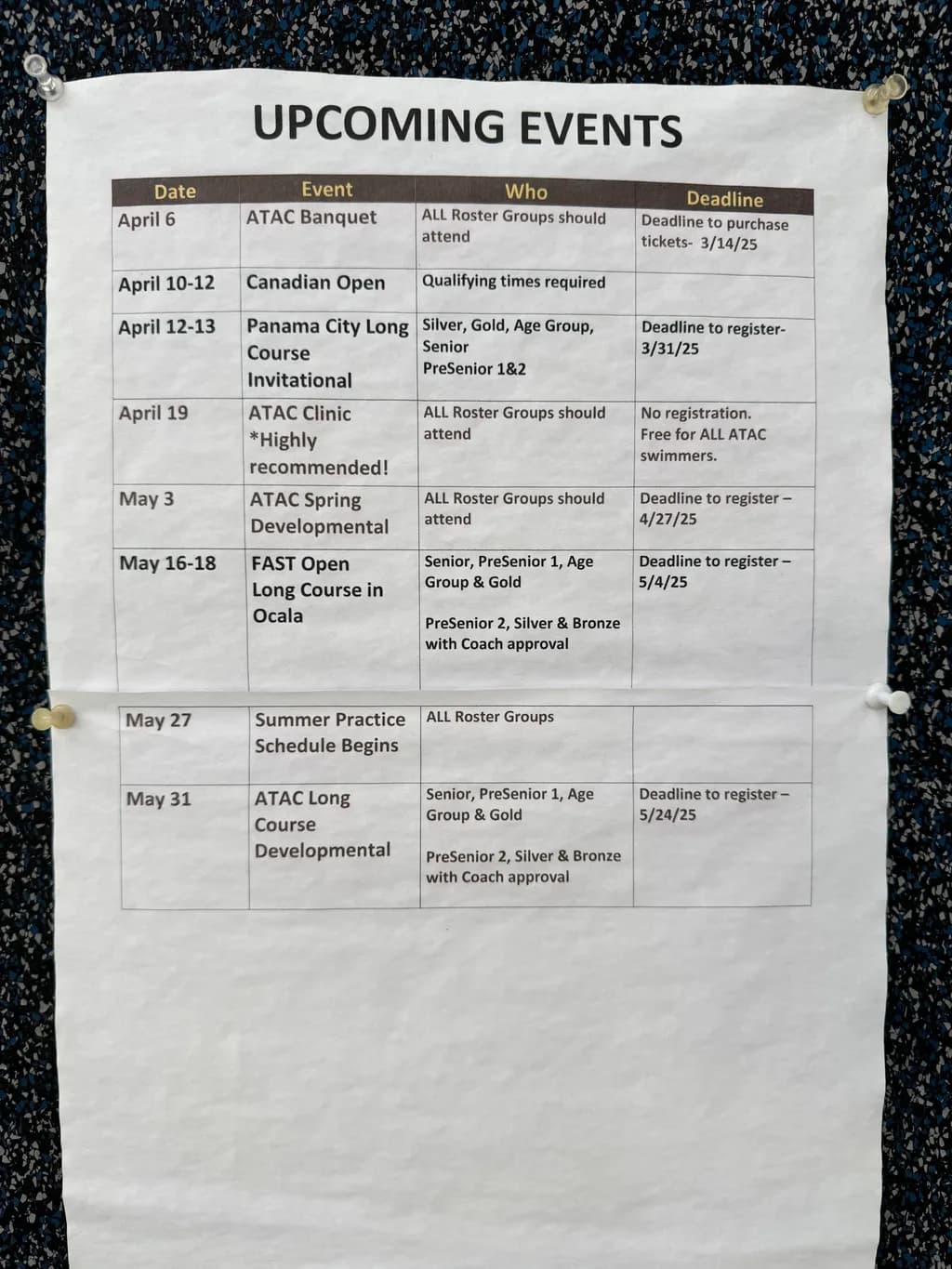 Upcoming Events: A Comprehensive Guide for ATAC Swimmers and Roster Groups