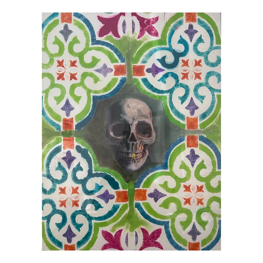 Colorful Skull Mosaic: A Vibrant Dance of Life and Death in Abstract Art