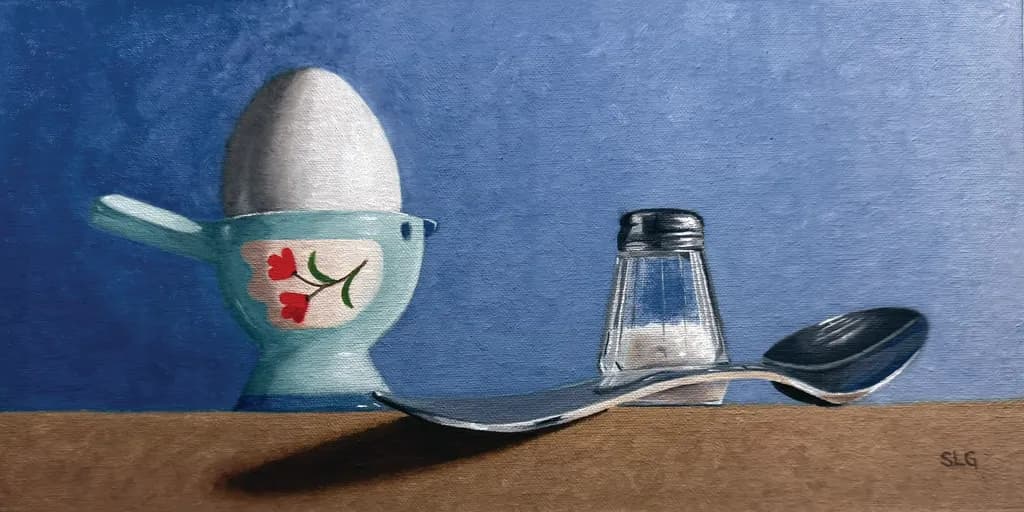 Whimsical Breakfast Still Life: Egg, Salt, and Spoon Harmony