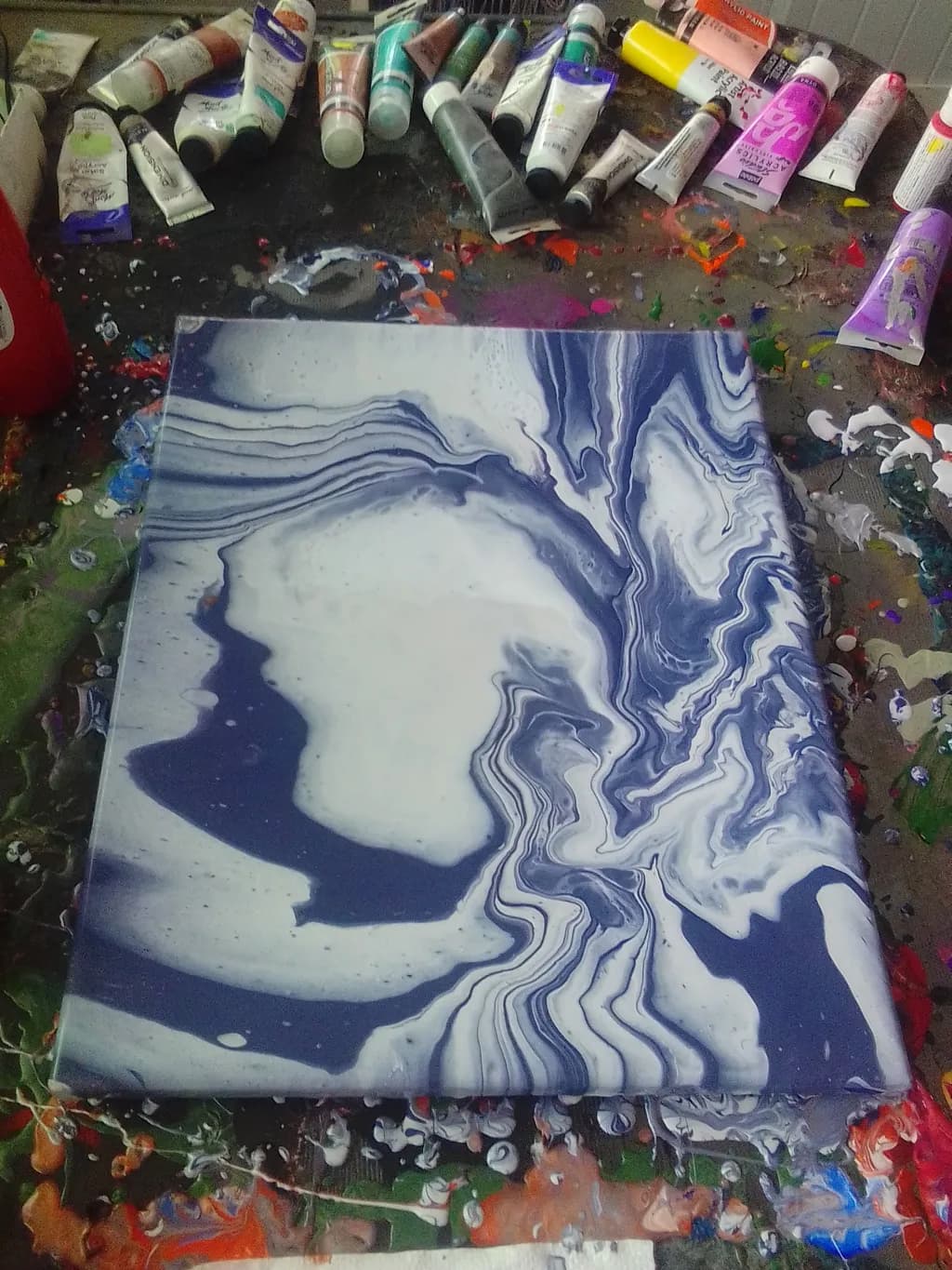 Whispers of the Ocean: A Fluid Dance in Blue and White Abstract Art